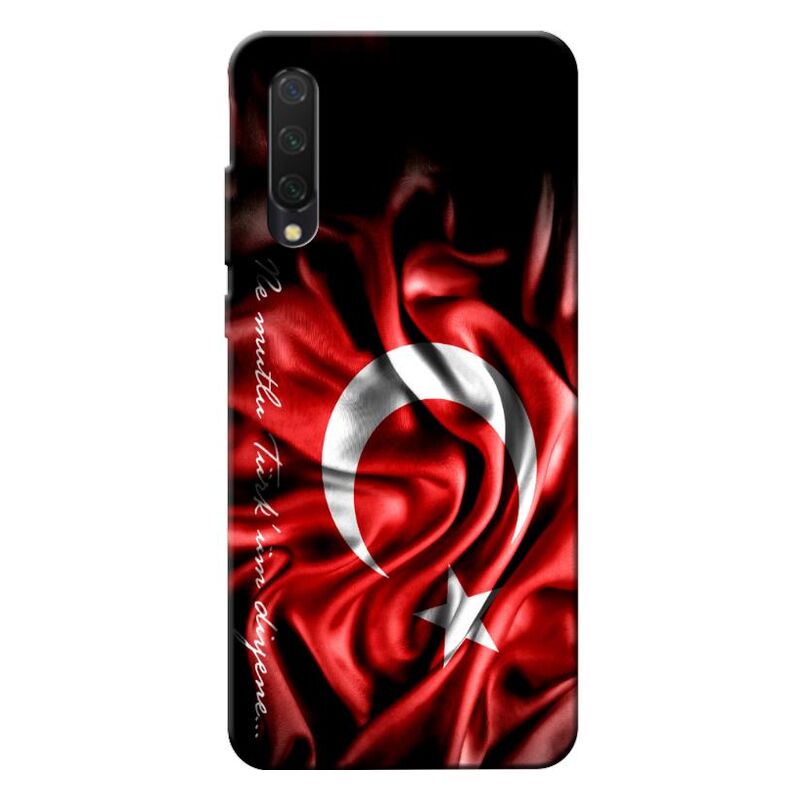 Xiaomi - Mi 9 Lite Dalgalı Türk Bayrağı Silikon Kılıf