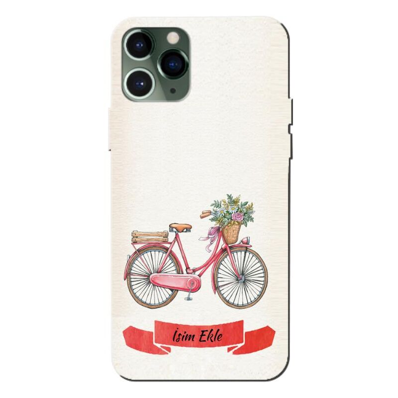 Apple - iPhone 11 Pro Max Çiçekli Kırmızı Bisiklet Silikon Kılıf