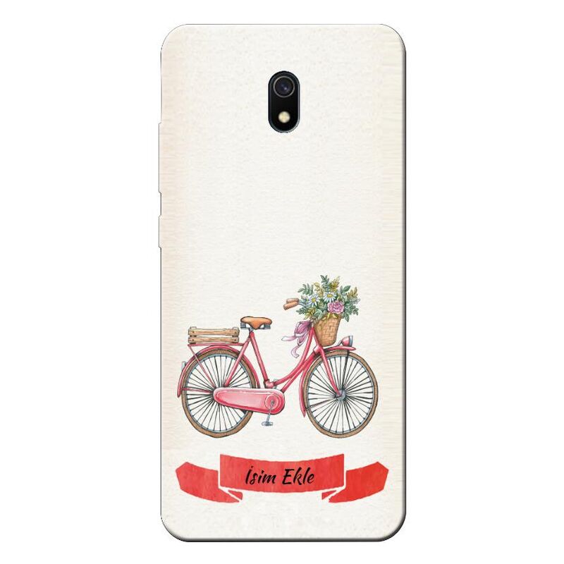 Xiaomi - Redmi 8A Çiçekli Kırmızı Bisiklet Silikon Kılıf