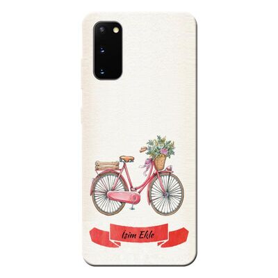 Samsung - Galaxy S20 Çiçekli Kırmızı Bisiklet Silikon Kılıf