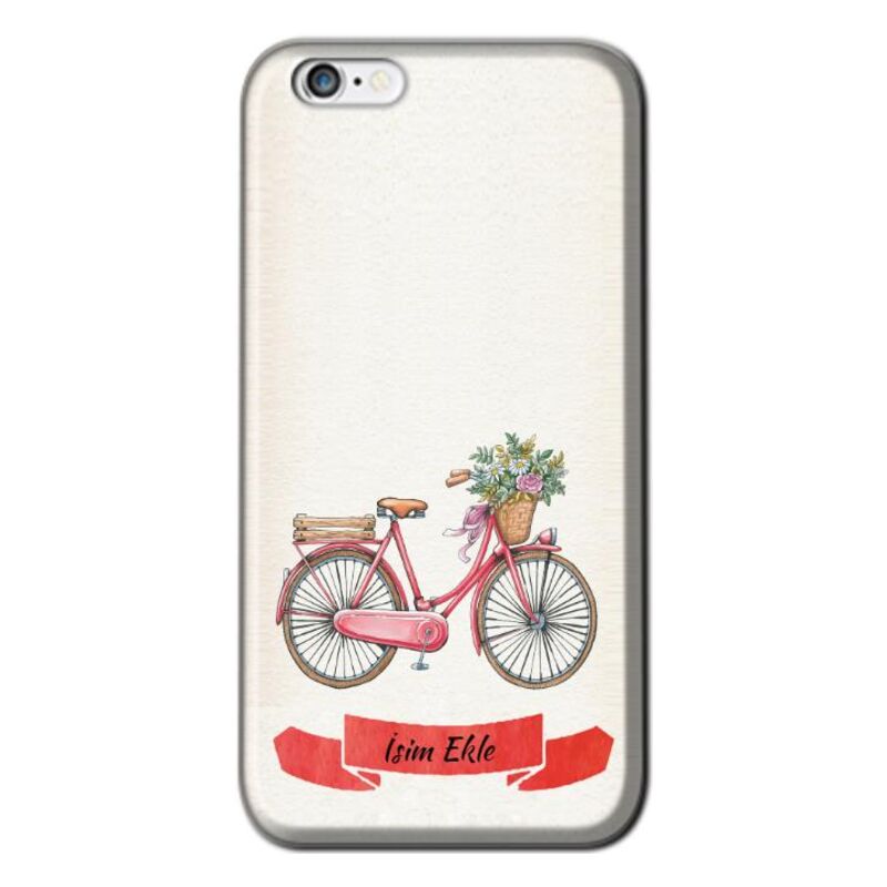 Apple - iPhone 6 Çiçekli Kırmızı Bisiklet Silikon Kılıf