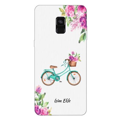 Samsung - Galaxy A8 Plus 2018 Çiçekli Mavi Bisiklet Silikon Kılıf