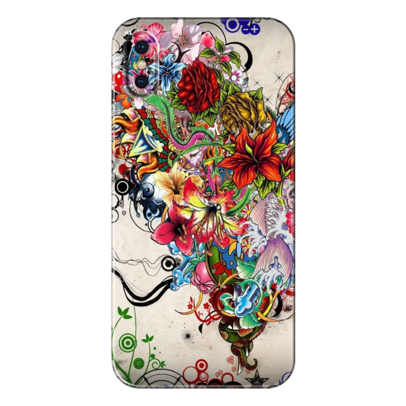 Apple - iPhone X Abstract Flowers Tattoo Ilustration Silikon Kılıf