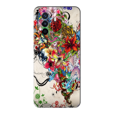 Huawei - Nova Y70 Abstract Flowers Tattoo Ilustration Silikon Kılıf