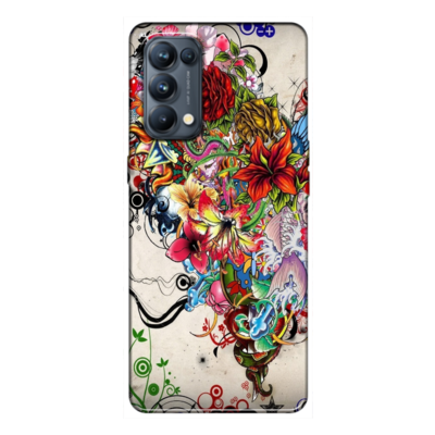 Oppo - Reno 5 Pro 5G Abstract Flowers Tattoo Ilustration Silikon Kılıf