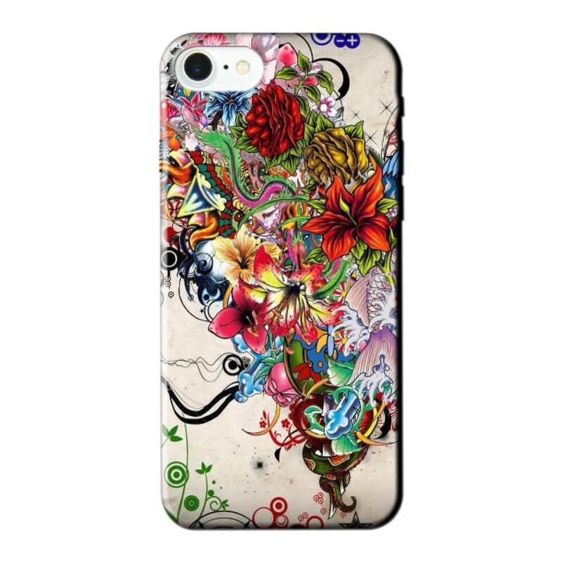 Apple - iPhone 7 Abstract Flowers Tattoo Ilustration Silikon Kılıf