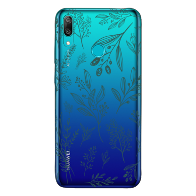 Huawei - Y7 Prime 2019 Çiçek Desenleri 3 Şeffaf Silikon Kılıf