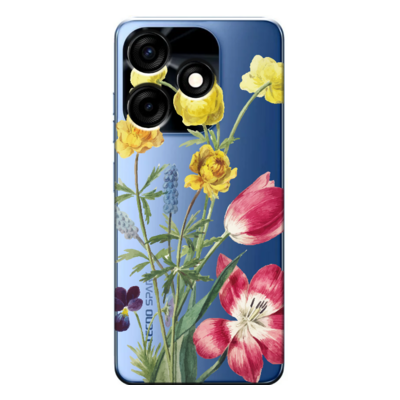 TECNO - Spark 10 4G Çiçek Desenleri 6 Şeffaf Silikon Kılıf