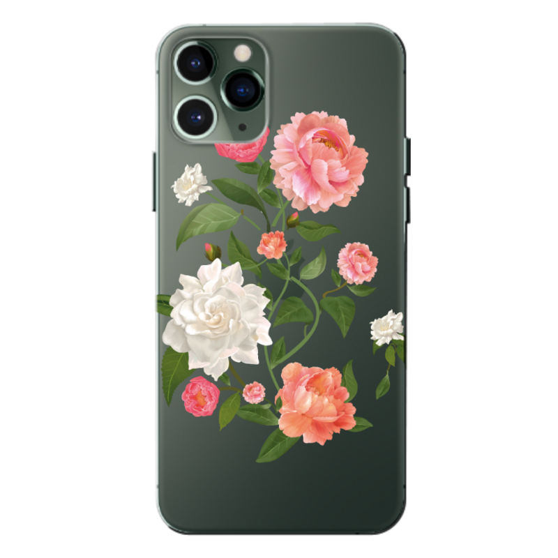 Apple - iPhone 11 Pro Max Çiçek Desenleri 7 Şeffaf Silikon Kılıf