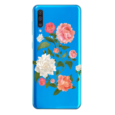 Samsung - Galaxy A50S Çiçek Desenleri 7 Şeffaf Silikon Kılıf