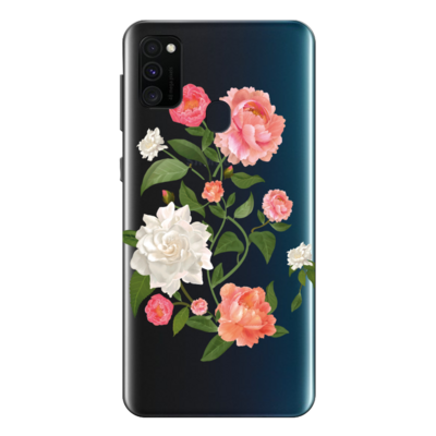Samsung - Galaxy M30s Çiçek Desenleri 7 Şeffaf Silikon Kılıf