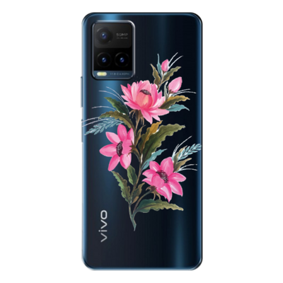 Vivo - Y33s Çiçek Desenleri 8 Şeffaf Silikon Kılıf