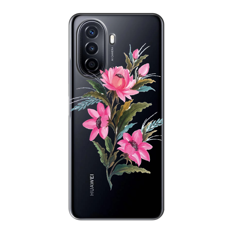 Huawei - Nova Y70 Çiçek Desenleri 8 Şeffaf Silikon Kılıf