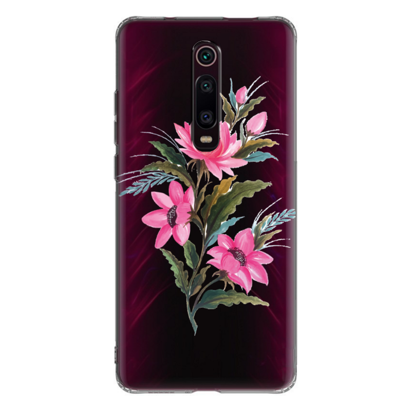 Xiaomi - Mi 9T Çiçek Desenleri 8 Şeffaf Silikon Kılıf