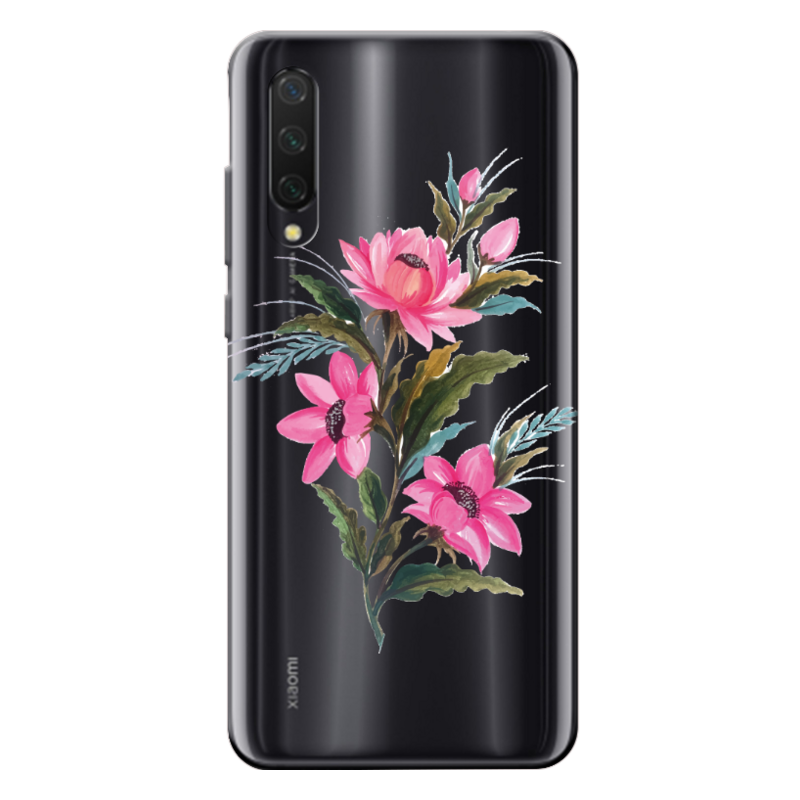 Xiaomi - Mi 9 Lite Çiçek Desenleri 8 Şeffaf Silikon Kılıf