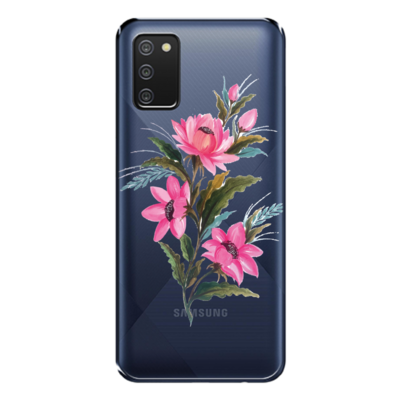 Samsung - Galaxy M02S Çiçek Desenleri 8 Şeffaf Silikon Kılıf