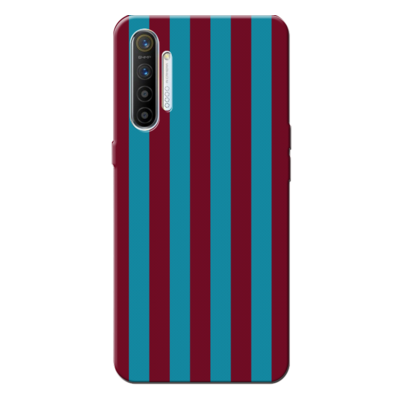Realme - XT Bordo Mavi Çubuklu Silikon Kılıf