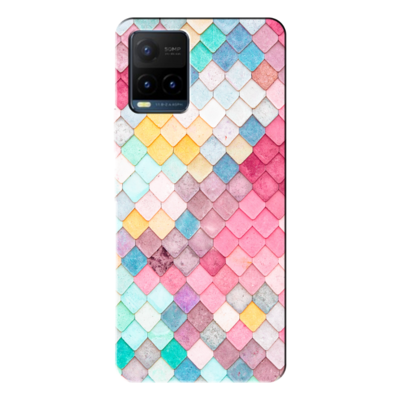 Vivo - Y32 Rengarenk Kareler Silikon Kılıf