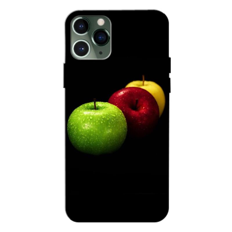 Apple - iPhone 11 Pro Max Yeşil-Kırmızı-Sarı Elmalar Silikon Kılıf