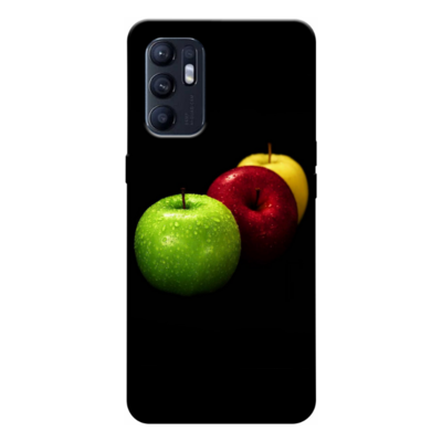 Oppo - Reno 6 4G Yeşil-Kırmızı-Sarı Elmalar Silikon Kılıf