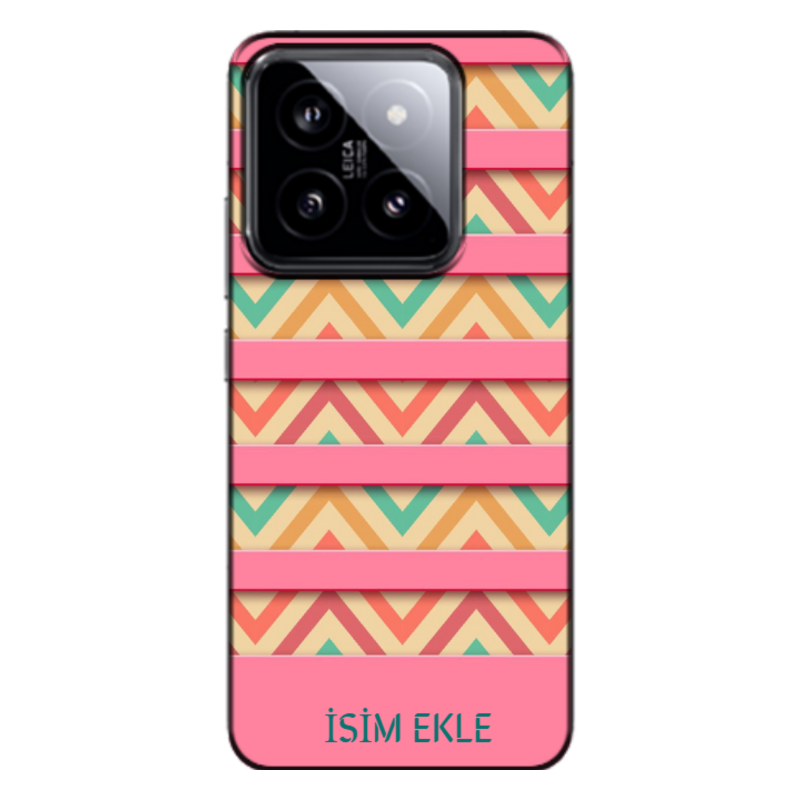 Xiaomi - Mi 14 Pembe Şeritler Silikon Kılıf