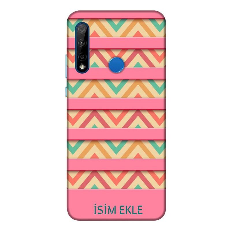 Huawei - P20 Lite 2019 Pembe Şeritler Silikon Kılıf