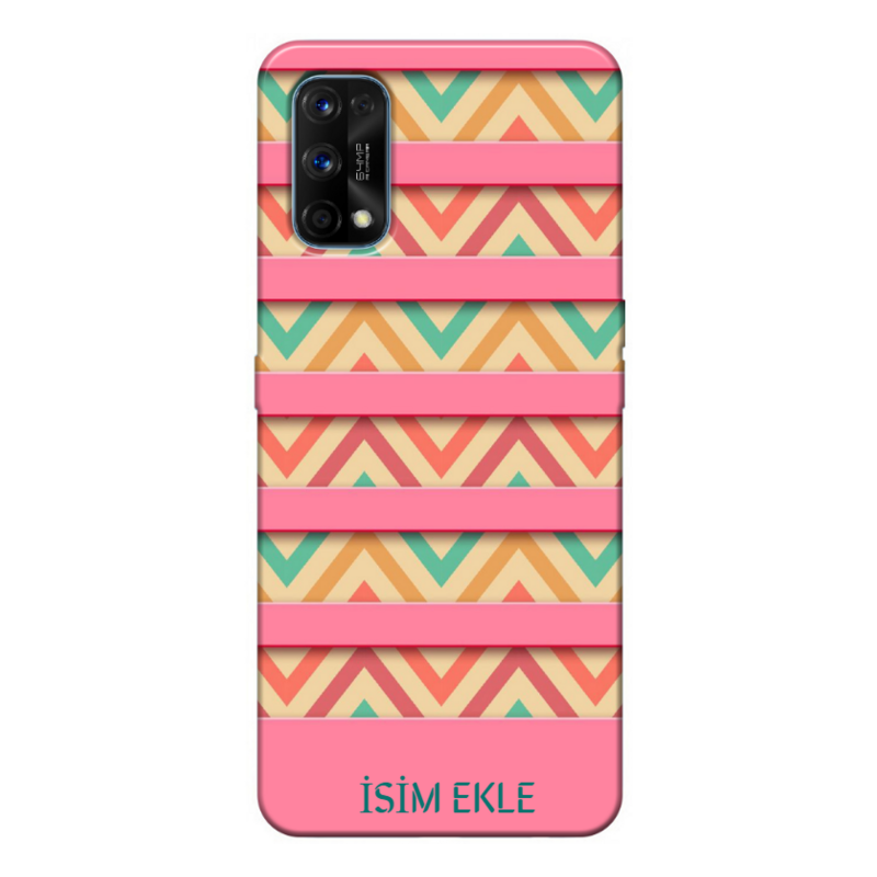 Realme - 7 Pro Pembe Şeritler Silikon Kılıf