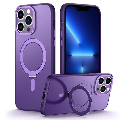 Apple iPhone 13 Pro Zebana First Class Standlı Silikon Derin Mor Kılıf