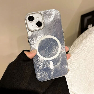 Apple iPhone 13 Uyumlu Zebana Glow Taşlı Silikon Gri Kılıf