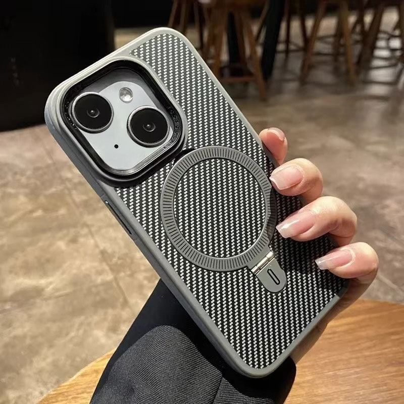 Apple - iPhone 14 Zebana Best Karbon Fiber Kılıf (Kablosuz Şarj Destekli) - Gri