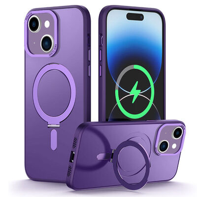 Apple - iPhone 14 Zebana First Class Standlı Silikon Kılıf Kablosuz Şarj Destekli - Gri