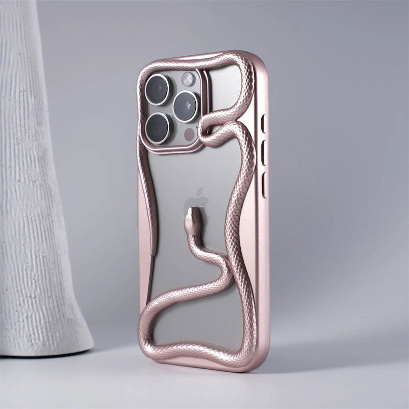Apple iPhone 16 Pro Max Zebana 3D Snake Silikon Gold Kılıf