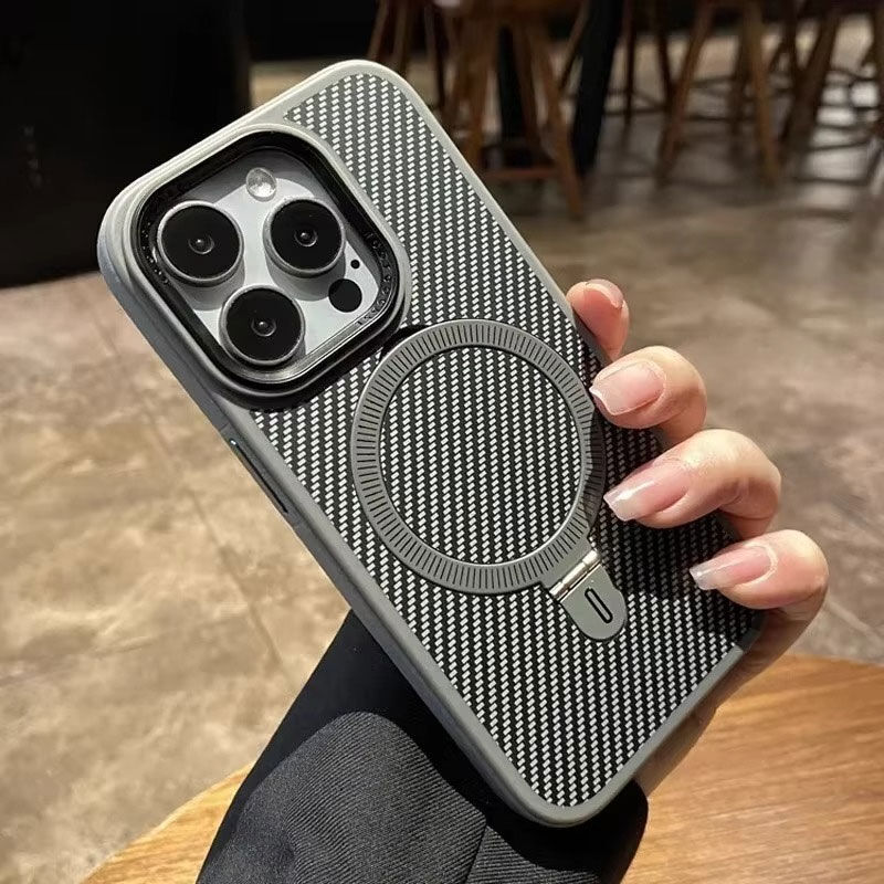 Apple - iPhone 16 Pro Zebana Best Karbon Fiber Kılıf (Kablosuz Şarj Destekli) - Gri