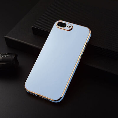 Apple iPhone 8 Plus Uyumlu Gold Kenar Zebana Golden Silikon Mor Kılıf
