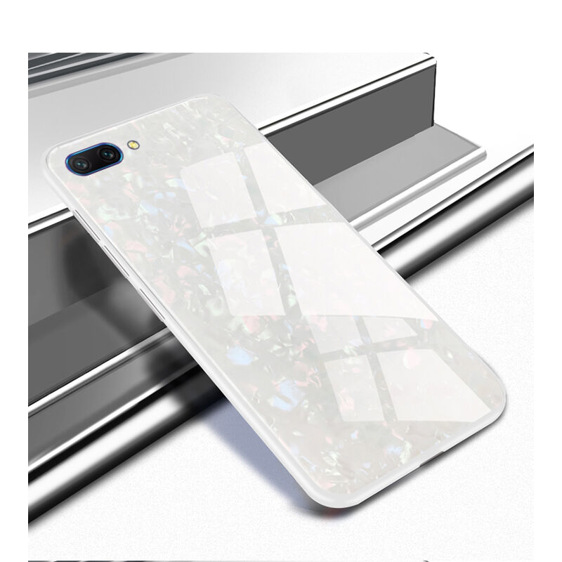 Apple - iPhone 8 Plus Marbel - Silikon Kenar Tempered Glass Kılıf - Beyaz