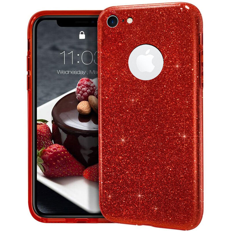 Apple - iPhone 8 Shining Simli Silikon Kılıf - Kırmızı