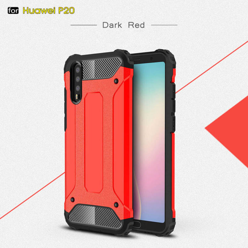 Huawei - P20 Zırhlı Silikon Kılıf - Kırmızı