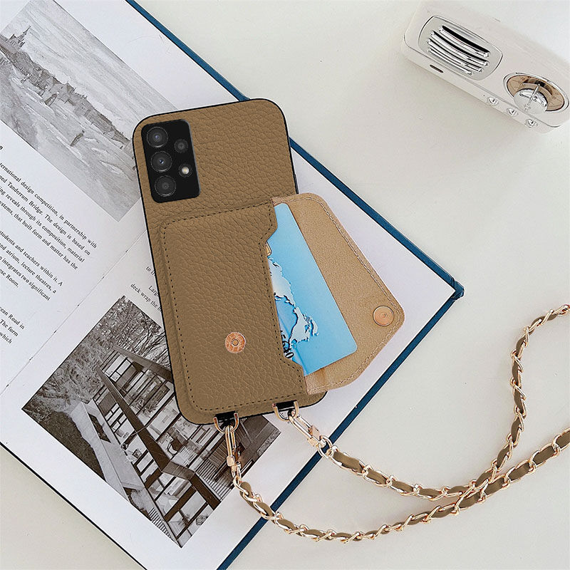 Samsung - Galaxy A33 5G Zebana Boyun Askılı Deri Kılıf - Açık Kahverengi