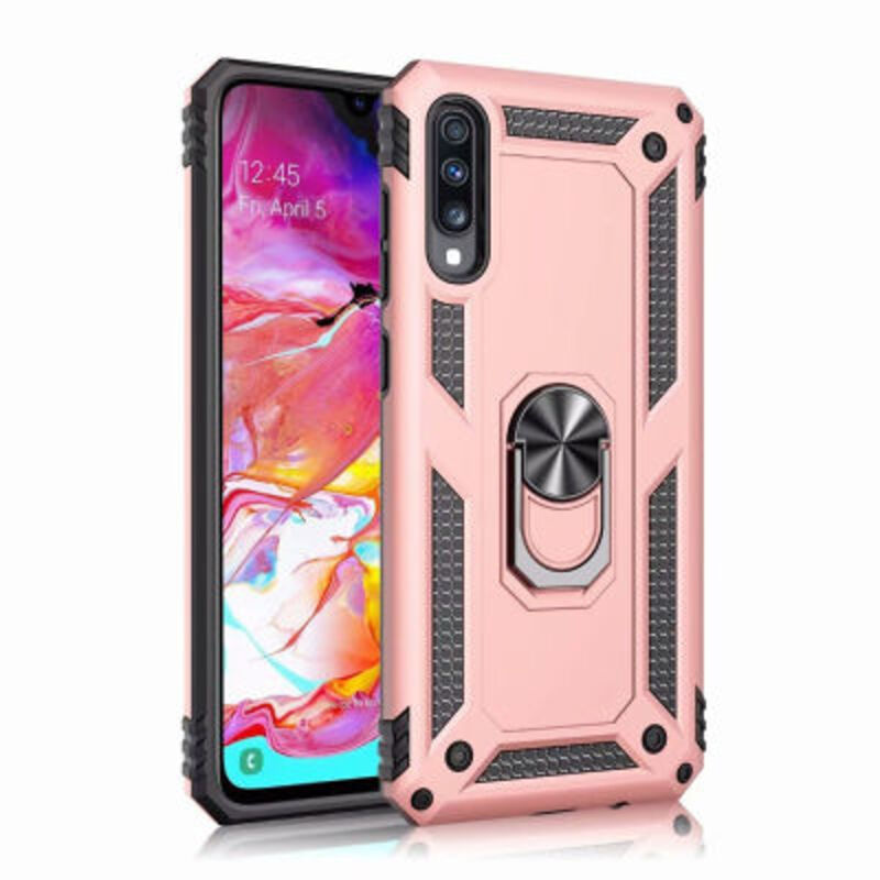 Samsung - Galaxy A70 Panzer Yüzüklü Kılıf - Rose Gold