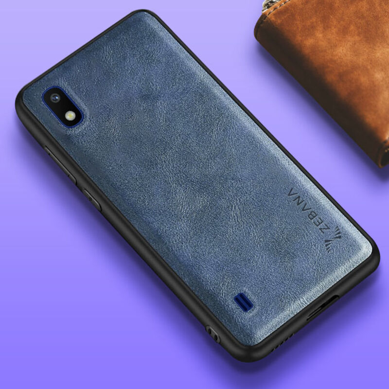 Samsung - Galaxy M10 Zebana Lüx Deri Kılıf - Mavi