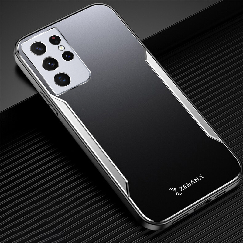 Samsung Galaxy S21 Ultra Uyumlu Zebana Metal Mitras Mavi Kılıf
