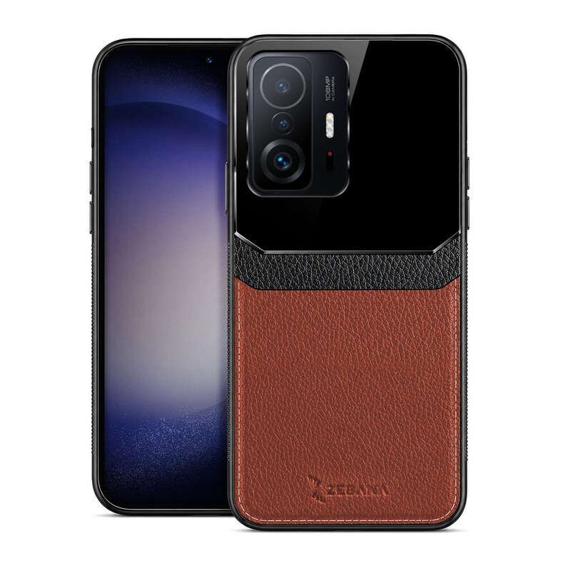 Xiaomi Mi 11T Pro Uyumlu Zebana Lens Deri Kahverengi Kılıf