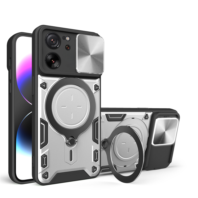 Xiaomi - Mi 13T Pro Zebana Manyetik Standlı Armor Silikon Kılıf - Gri