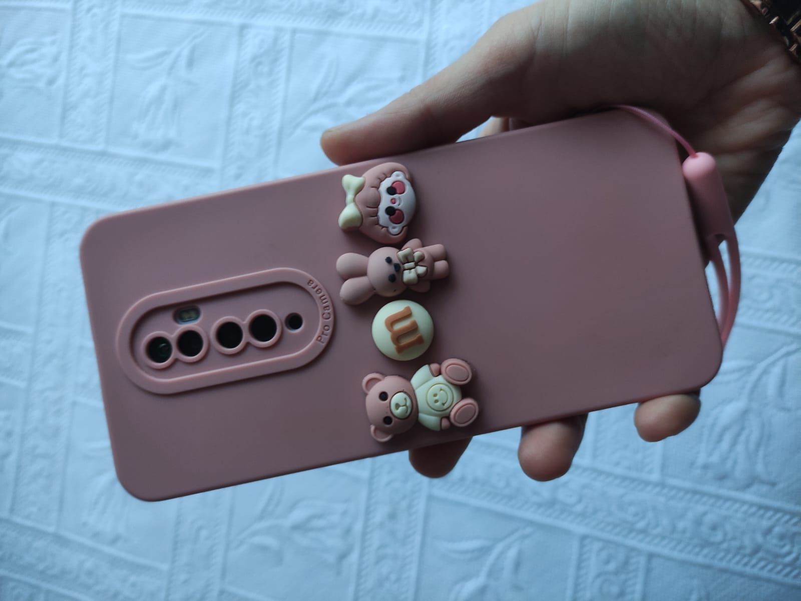 Samsung - Galaxy A30S Zebana Love Bear Silikon Kılıf - Rose Gold